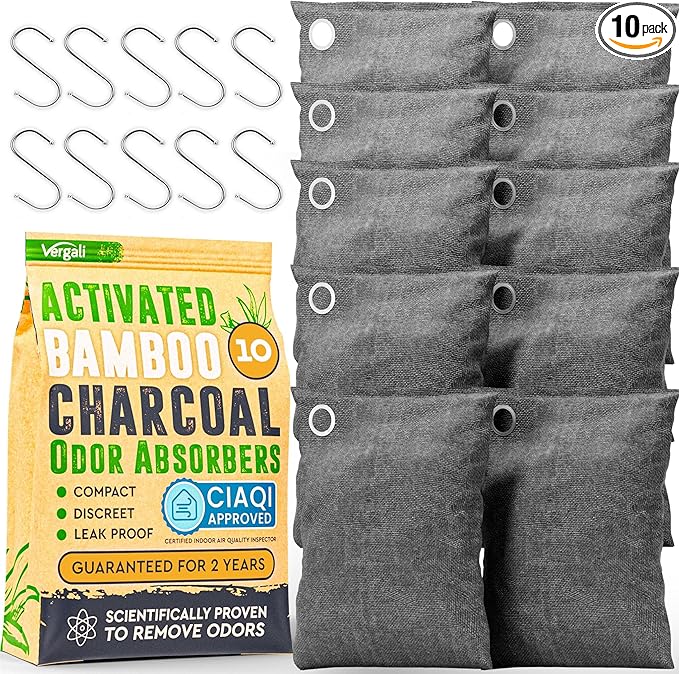Activated Charcoal Odor Absorber for Strong Odors in Car Closet Shoe Basement. 10 Activated Charcoal Bags Odor Absorbers for Home. Bamboo Charcoals Air Purifying Bag Charcoals Deodorizer Eliminator