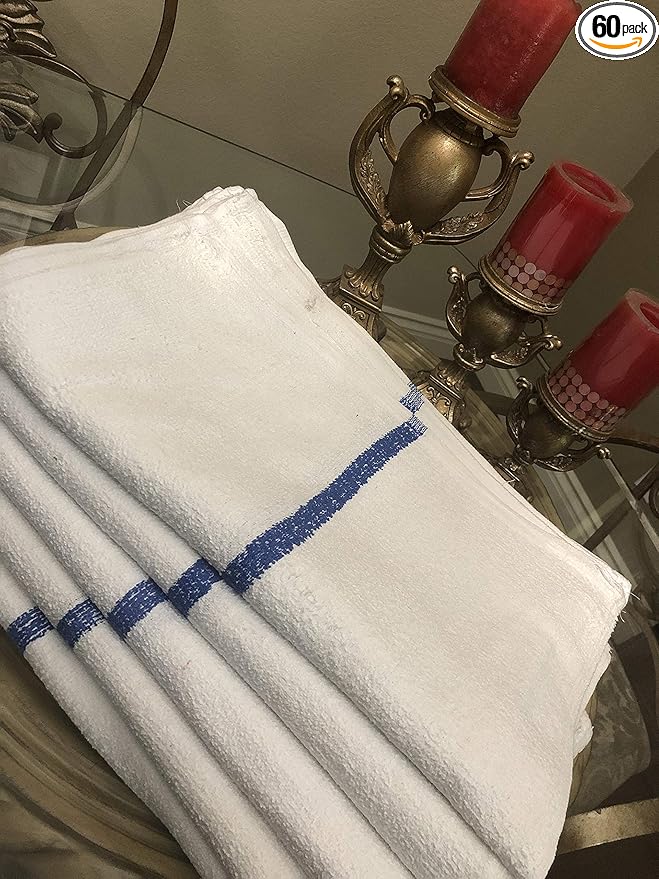 60 TERRY CLOTH JUMBO BLUE STRIPE CLEANING JANITORIAL TOWELS SHOP BAR RAGS 16X19 By OMNI LINENS