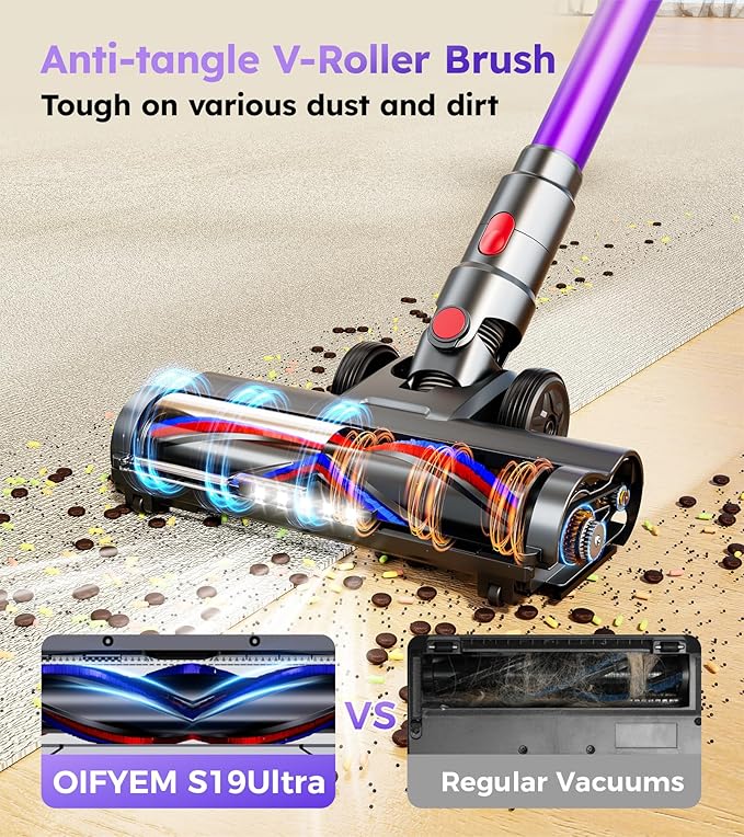 Cordless Vacuum CleanerUpgraded 550W 45KPA 60Mins Vacuum Cleaners for HomeSelf-Standing Stick Vacuum with LED Display8 in 1 Lightweight Anti-tangle Wireless Vacuum for Pet Hair Carpet Hard Floors