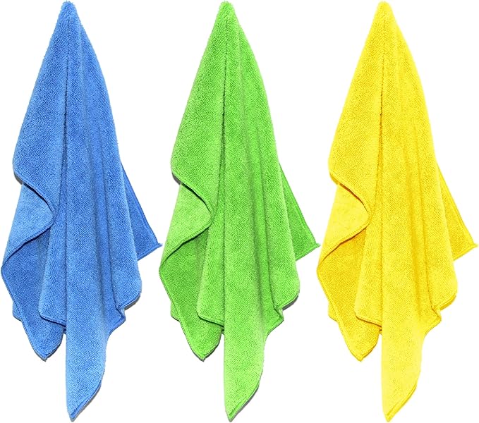POLYTE Microfiber Cleaning Towel (16x24 in 18 Pack BlueGreenYellow)