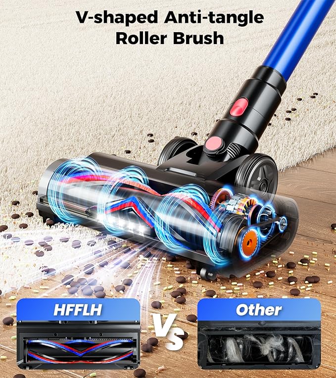 Cordless Vacuum Cleaner 550W 45Kpa 65Mins Stick Vacuum with Self-Standing Touch Screen Anti-Tangle Rechargeable Wireless Vacumm Vacuum Cleaners for Home/Pet Hair/Carpets/Hardwood Floor