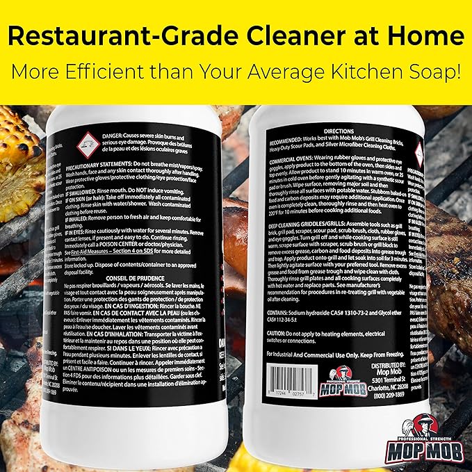 Commercial Grill and Oven Cleaner 32 Oz Concentrate 12Pk. Fast-Acting Heavy-Duty Degreaser Solution Removes Carbon Grime Burnt Food and Oil for Griddles Fryer Baskets and Kitchen Cooking Surfaces.