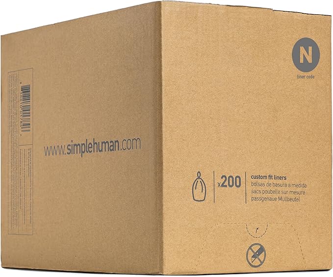 simplehuman Code N 200 Count Genuine Custom Fit Liners Drawstring Trash Bags 30 Liter / 8 Gallon White