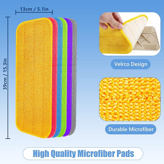 HOMTOYOU Spray Mops with 9 Reusable Pads: Wet Mop for Hardwood Tile Wood Laminate Vinyl - Absorbs Pet Hair Dust