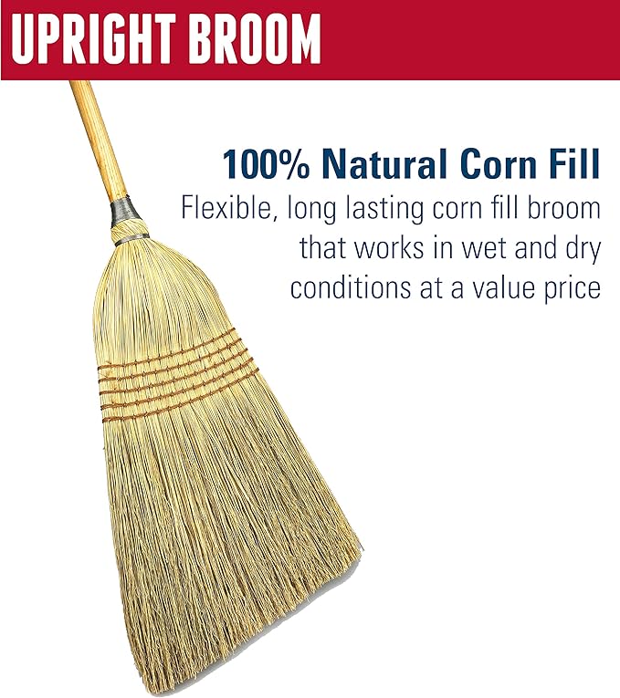 Weiler 95033 Heavy-Duty Corn Broom with Wooden Handle 5 Sews 100% Natural Corn Fill for Indoor or Outdoor Sweeping