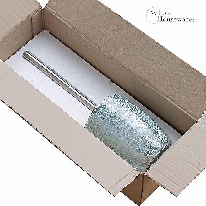 WHOLE HOUSEWARES Modern Toilet Brush Set Turquoise (1 Glass Mosaic Bathroom Accessory)