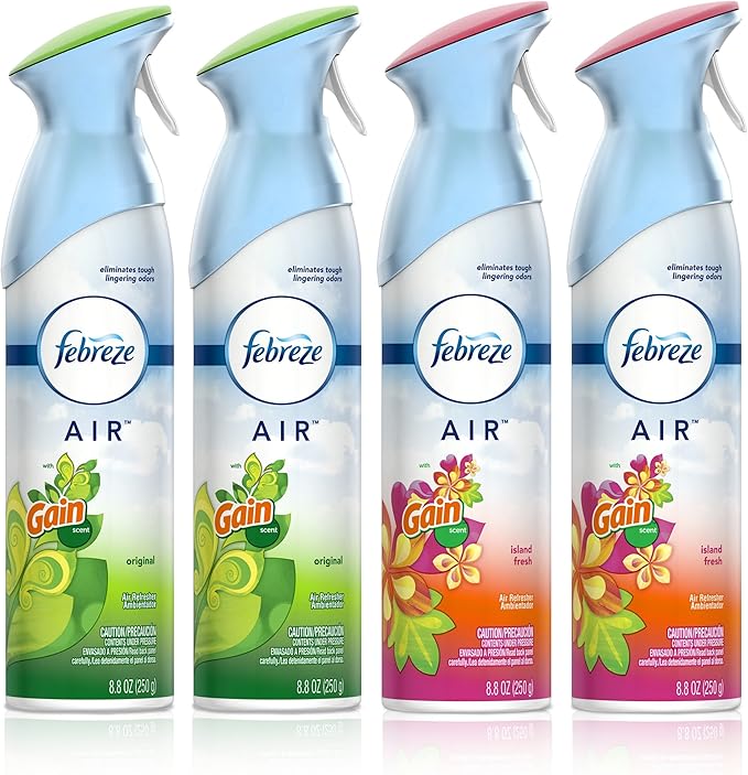 Febreze Air Freshener and Odor Eliminator Spray Gain Original and Island Fresh Scents 8.8oz (Pack of 4)