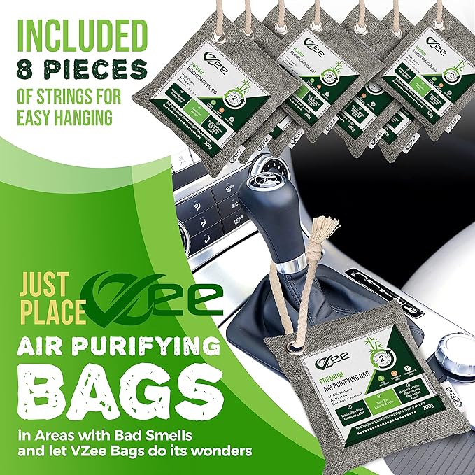 8 Bags x 200g Nature Fresh Activated Charcoal Odor Absorber Bamboo Charcoal Air Purifying Bag Odor Eliminator for Home Car Cigarette Smoke Dog Cat Shoes