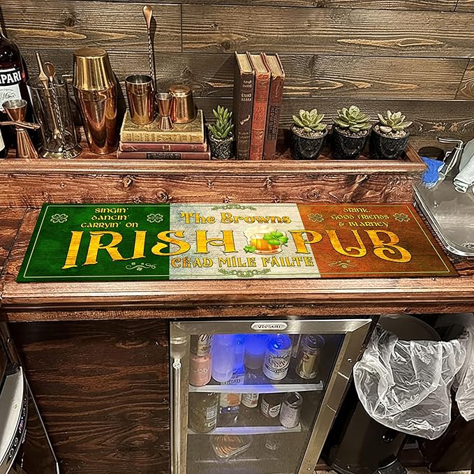 THUYPT Personalized Irish Drying Mat for St Patrick's Day Decor Irish Bar Pub Accessories Spill Mat Countertop Bar Shamrock Dish Drying Mat for Bar Counter Absorbent Coffee Maker (02)