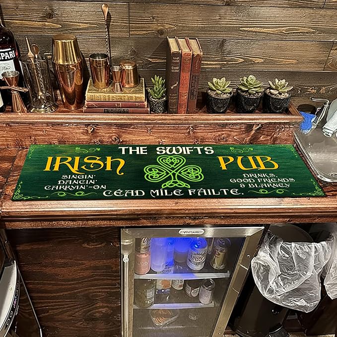 THUYPT Personalized Irish Bar Mat Dish Drying Mat for Irish Pub St Patrick's Day Decor Bar Shamrock Spill Mat Kitchen Counter Accessories Home Bar Decor St Patrick's Day (02)