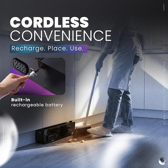 Teko Under-Counter Toe Kick Automatic Vacuum System Cordless Strong-Suction Vacuum Dustpan for Collecting Floor Debris Pet Hair Crumbs &amp Dust Slim Under-Cabinet Design – Easy to Operate - Blac