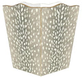 Marye-Kelley Taupe Antelope with Silver Trim Wastepaper Basket Scalloped TopNeutral Animal PrintHandmade in The USA Wastebasket for Bedroom Bathroom Living Room Office Kitchen