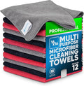 MW Pro Microfiber Cleaning Cloth | Black Red Gray (12 Pack) | Size 16 x 16 | All Purpose Microfiber Towels - Clean Dust Polish Scrub Absorbent