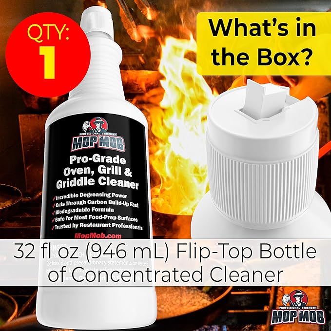 Commercial Grill and Oven Cleaner 32Oz Concentrate 1pk. Heavy-Duty Fast-Acting Degreaser Solution Removes Carbon Grime Burnt Food and Oil for Griddles Fryer Baskets and Kitchen Cooking Surfaces.