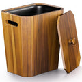 BLUEWEST 2.6 Gallons Acacia Wooden Wastebasket with Lid &amp Plastic Bin – Small Trash Can for Bathroom Bedroom Office – Decorative Wood Bin with Handle for Under Counter Use