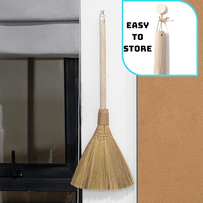 Natural Whisk Sweeping Hand Handle Broom - Brooms for Wedding Jumping Ceremony Halloween DIY Decoration - Vietnamese Straw Soft Broom - 12.2 Width 28.35 Length