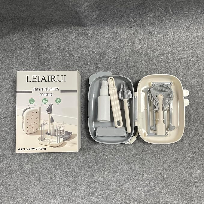 Cup &amp Bottle Cleaning Brush Set with Storage Box - Complete Cleaning Kit for Travel Mugs Tumblers Straws and Reusable Bottles Includes Multi-Size Brush Heads &amp Case