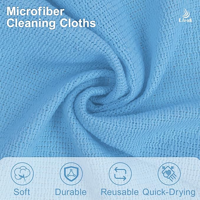LIVOS Microfiber Cleaning Cloth Roll - 100 Pack Reusable Paper Towels Microfiber Towels for Car Super Absorbent Cleaning Rags for HouseKitchenWindow-Blue 11.5x11.5|Lightweight Quickly Dry