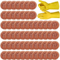 Hushee 50 Pack Copper Coated Scourers Rust Resistant Scrubbing Scouring Pad with 1 Pair of Rubber Household Cleaning Gloves Heavy Duty Copper Mesh Scourer for Dishes Pots Pans and Ovens