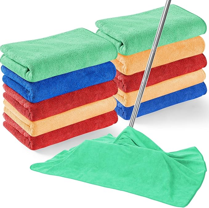 10 Pcs Extra Large Microfiber Cleaning Cloth 30 x 20 Large Floor Microfiber Towel Reusable Washable Free Lint Free Cloth Rag for Squeegee Mop Floor Window Housekeeping (Assorted Color)