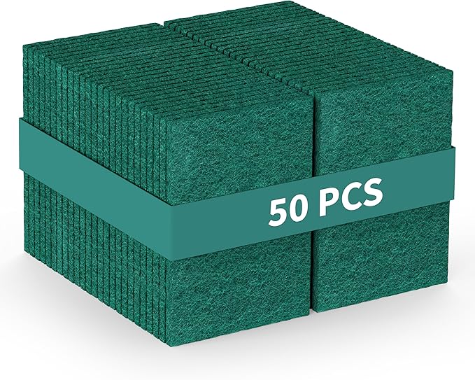 50-Pack Heavy Duty Green Scouring Pads 4x6 Inch | Reusable Non-Scratch Scrub Pads for Kitchen Dishes Pots Pans Grills &amp Household Cleaning | Multipurpose Scrubbers for Tough Stains
