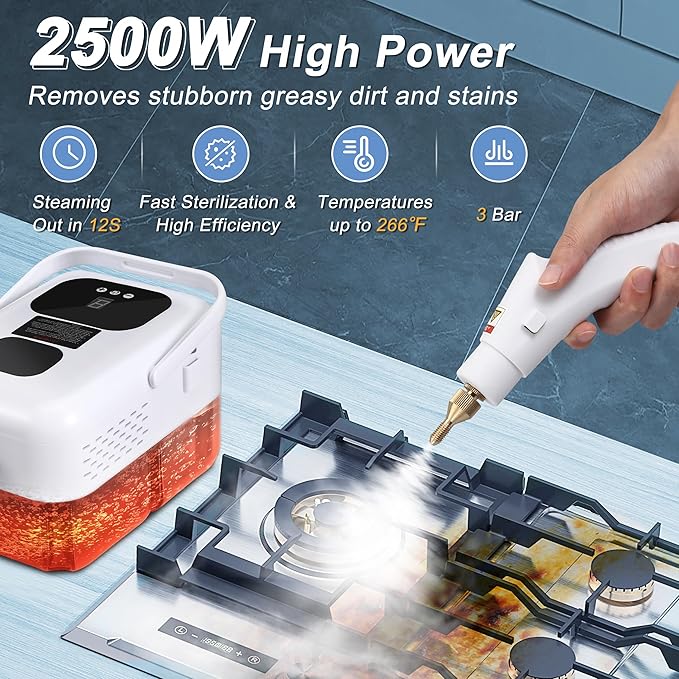 ALILYY Steam Cleaner 2500W Handheld Steam Cleaner for HomeSteamer for Cleaning with 42oz Water Tank6 Cleaning Attachments for Cleaning Stubborn StainsGreaseFloorsCouches &amp Cars