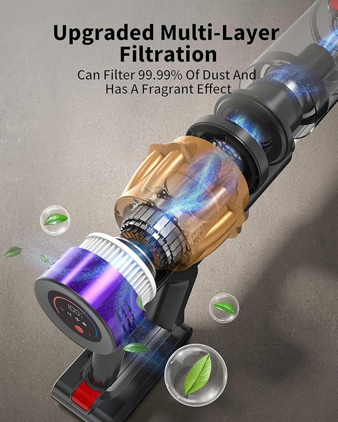 Cordless Vacuum Cleaner 650W 50KPa 70-Min Runtime Stick Vacuum Self-Standing Lightweight Vacuum for Home Pet Hair Hardwood Floors Carpet Stairs &amp Car LED Display