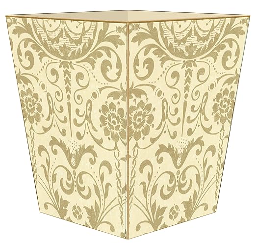 Creme and Gold Damask Wastepaper Basket