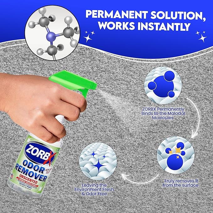 ZORBX Unscented Multipurpose Odor Eliminator 3 items Bundle: 2 Oz + 16 Oz + 32 Oz - Used in Hospitals &amp Healthcare Facilities - Advanced Trusted Formula - Perfect Bundle to Get Rid of Unpleasant O