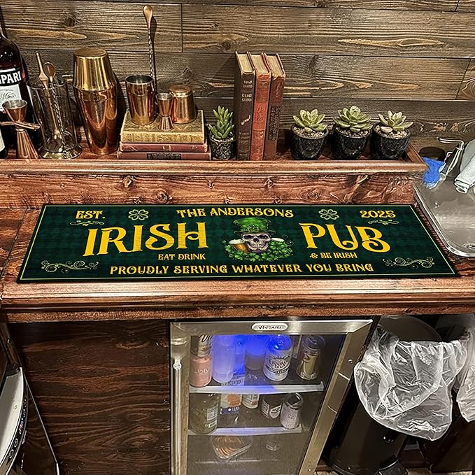 THUYPT Personalized Irish Drying Mat for St Patrick's Day Decor Irish Bar Pub Accessories Spill Mat Countertop Bar Shamrock Dish Drying Mat for Bar Counter Absorbent Coffee Maker (05)