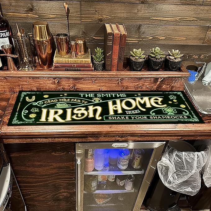 THUYPT Personalized Irish Bar Mat Dish Drying Mat for Irish Pub St Patrick's Day Decor Bar Shamrock Spill Mat Kitchen Counter Accessories Home Bar Decor St Patrick's Day (13)
