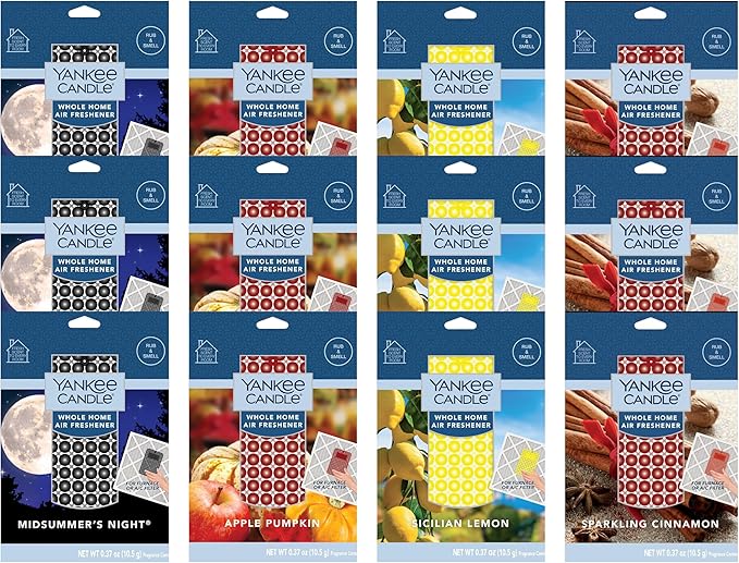 Yankee Candle Whole Home Air Freshener Variety Pack (Midsummer's Night Sparkling Cinnamon Apple Pumpkin &amp Sicilian Lemon) (3ea / Pack of 12)