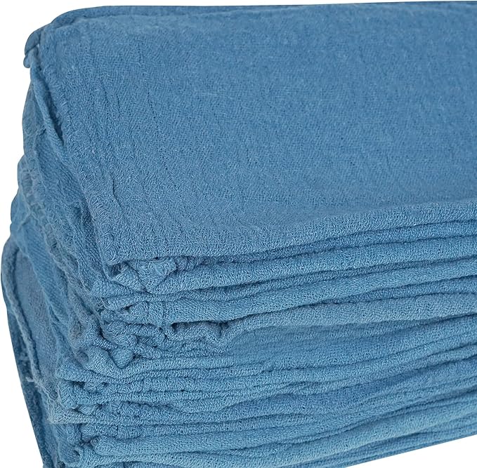 Cotton Shop Towels Blue – (Pack of 150) Size 14x14 Inches Cleaning Rags – Absorbent Shop Rags and Multipurpose Cleaning Towels for Automobiles Industries Garage and Homes
