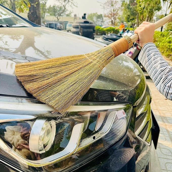 Vietnamese Natural Whisk Broom - Straw Soft Broom - Long Handle Broomstick for Cleaning Decoration Wedding with 45.28 inch Length
