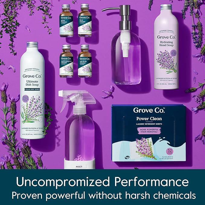 Grove Co. Multi-Purpose Cleaner Refill Concentrate (6 x 1 Fl Oz) Plant-based Household Cleaning Supplies Ammonia &amp Chlorine Free No Plastic Waste 3 Scent Variety Pack Total 3 x 2 Pack Refills