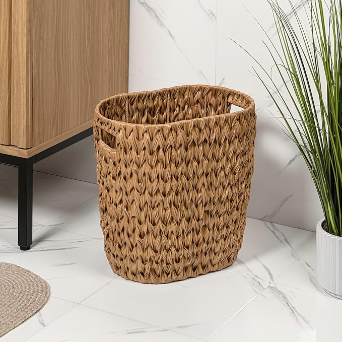happimess HPM1407A-SET2 Maple Contemporary Farmhouse Resin 4.5-Gallon Tapered Oval Wicker Watebasket with Handles Natural (Set of 2)