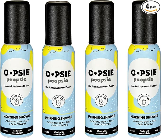 OOPSIE POOPSIE - Morning Shower - Before &amp After You Go Toilet Spray 2oz - Portable Odor Eliminator - 4 Pack