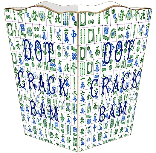 Marye-Kelley WB6663 Dot Crack bam Mahjong Waste Basket Blue and Green