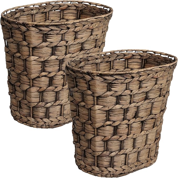 happimess HPM1401B-SET2 Miles Rustic Farmhouse Handwoven Water Hyacinth 4.5-Gallon Tapered Oval Wicker Watebasket Brown (Set of 2)