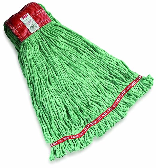 Rubbermaid Commercial Products Wet Mop Head Replacement Large Green Foot Shrinkless Heavy Duty Industrial Wet Mop For Floor Cleaning Office/School/Stadium/Lobby/Restaurant