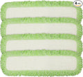 CleanAide Commercial Microfiber Dry Mop Pad Refill 24 Inch Floor Cleaning Pads with Coral Weave and Rope Border Reusable for Hardwood Tile Vinyl Fits Most Mop Frames Green Trim 4-Pack