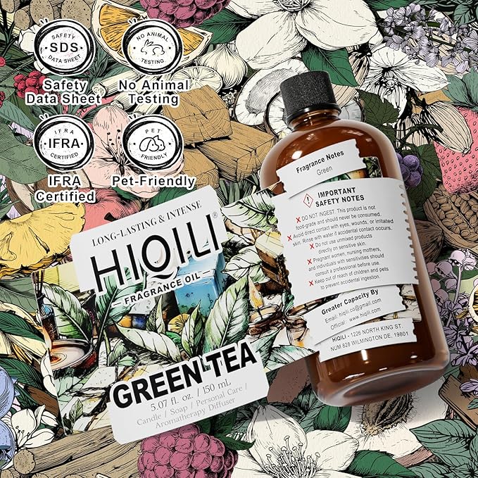 HIQILI Green Tea Fragrance Oil for Candle &amp Soap Making Refreshing Scents for Home Diffusers Laundry Dryer Balls - 5.07 Fl Oz