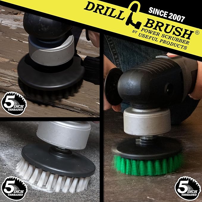 Drillbrush Construction Tools - Soft Medium Ultra Stiff - 3 Scrub Brush Kit - Threaded 5/16 x 24 - Fits Electric - Cordless - Air Pneumatic - Dual Action Orbital Polisher Machine - Rotary - Buffer