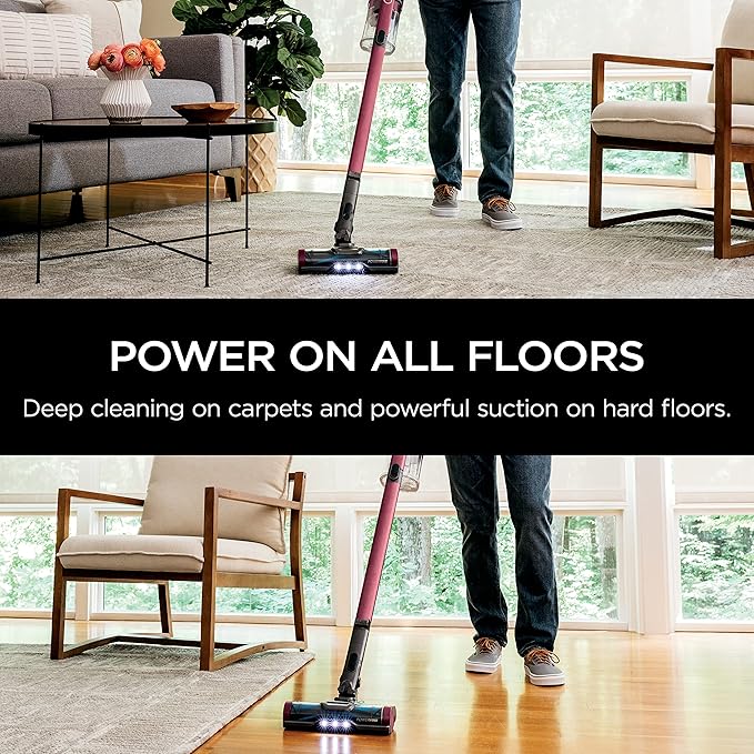 Shark Cordless Vacuum Cleaner HEPA Filter Lightweight Portable Rechargeable Pet Hair Pickup Removable Handheld Crevice Upholstery &amp Dusting Brush Included 40-min runtime Red IZ362H