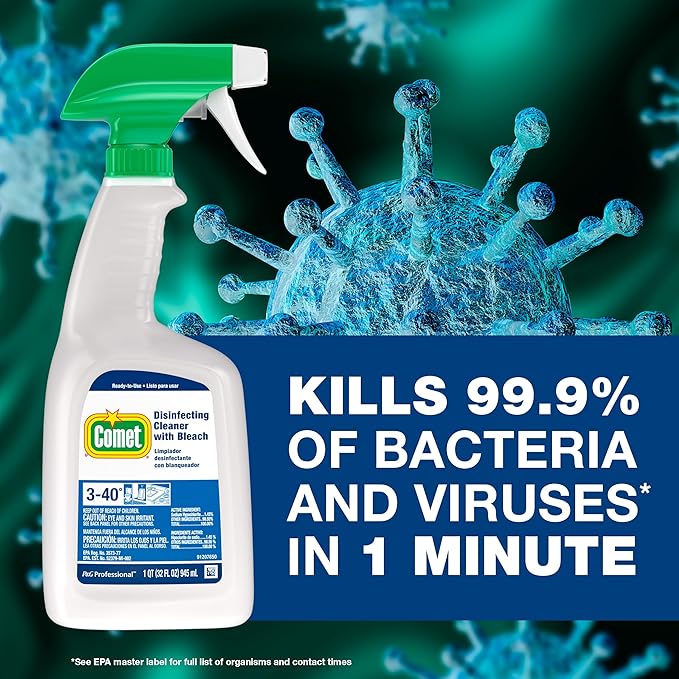 Hospital Grade Bulk Disinfecting Bathroom Sanitizer by Comet Professional Multi-Purpose Spray Cleaner Wipes up Pathogens for Commercial Use 32 oz. (Case of 6)