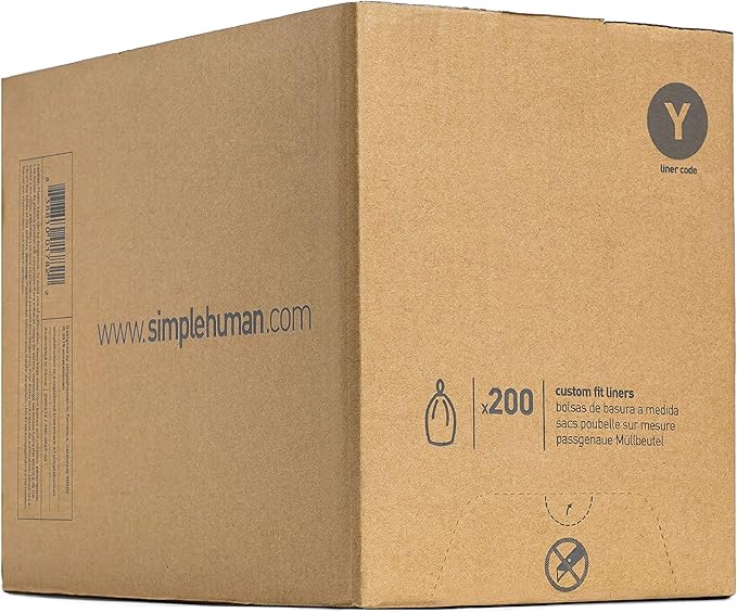 simplehuman Code Y 200 Count Genuine Custom Fit Liners Drawstring Trash Bags 30 Liter / 8 Gallon White