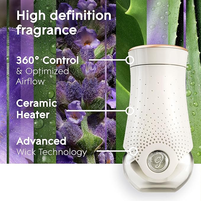 Glade PlugIns Refills Air Freshener Starter Kit Scented and Essential Oils for Home and Bathroom Tranquil Lavender &amp Aloe 4.02 Fl Oz 2 Warmers + 6 Refills