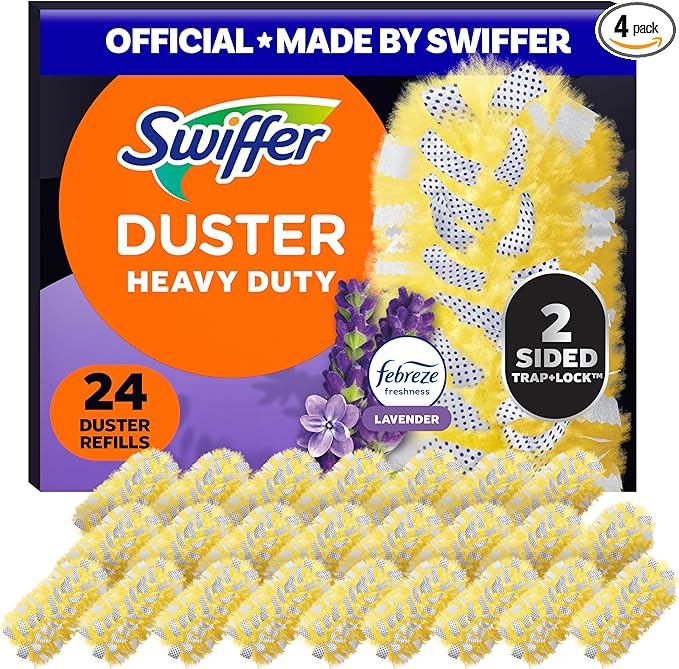 Swiffer Dusters Heavy Duty Multi-Surface Duster Refills for Cleaning Lavender 24 Count (4 Packs of 6)
