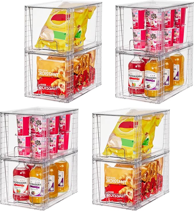 Vtopmart 8 Pack Large Stackable Storage DrawersClear Acrylic Drawer Organizers with Handles Easily Assemble for Fridge BathroomKitchen UndersinkCabinetPantry Organization and Storage