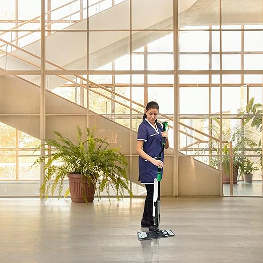 Unger Commercial Excella 18 Floor Cleaning Pocket Mop Kit - Adjustable Height Liquid Dispensing System 2 Microfiber Pads and Refillable Bottles - EFKT5
